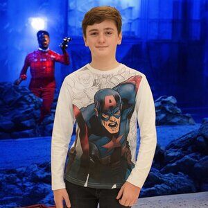 CAPTAIN AMERICA MARVEL AVENGERS Long Sleeve White T-Shirt Boys Size 4 NEW